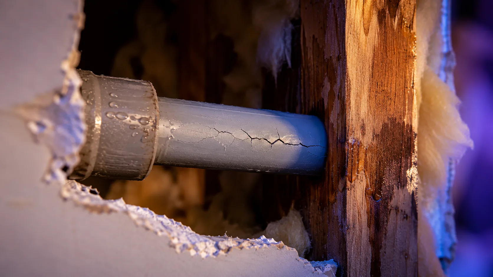 Polybutylene plumbing failure inside a Minnesota home wall